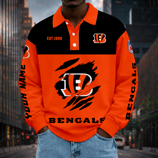 LIMITED EDITION - NEW CUSTOMIZED NFL16 CCB CINCINNATI BENGALS MEN LONG SLEEVE POLO