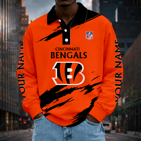 LIMITED EDITION - NEW CUSTOMIZED NFL16 CCB CINCINNATI BENGALS MEN LONG SLEEVE POLO