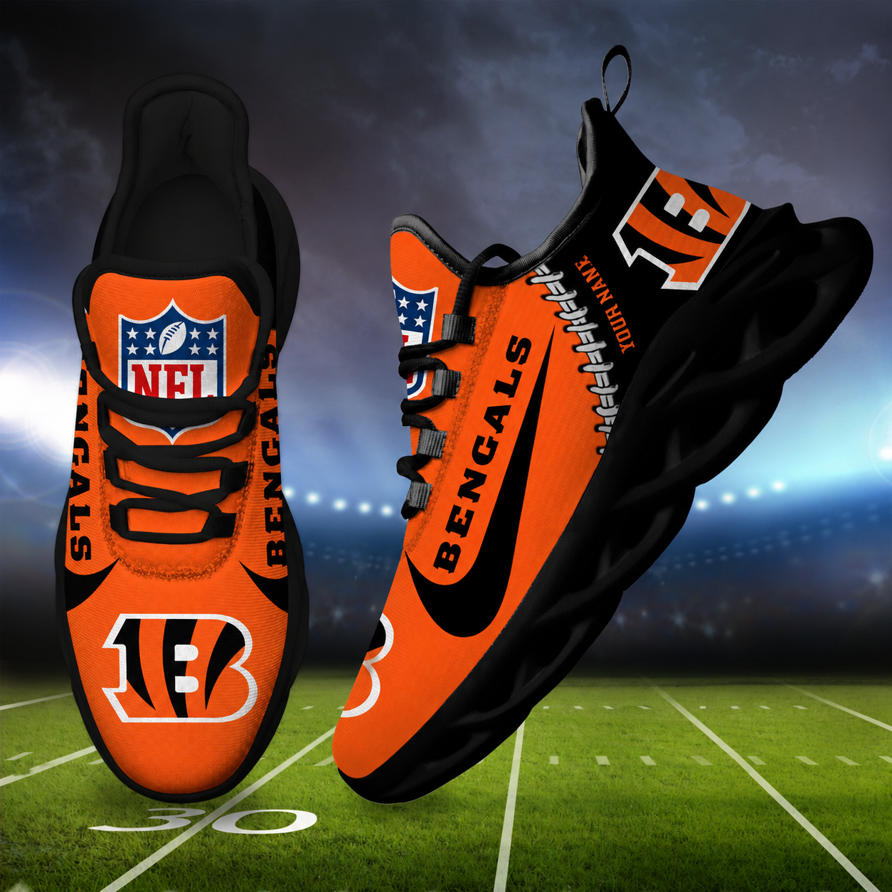 LIMITED EDITION - NEW CUSTOMIZED NFL16 CCB CINCINNATI BENGALS UNISEX MAX SOUL SHOES