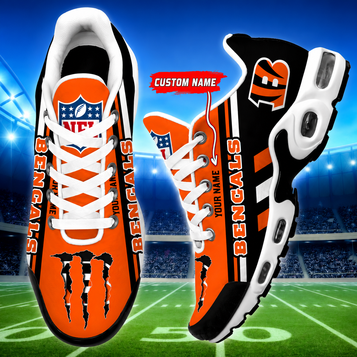 LIMITED EDITION - NEW CUSTOMIZED NFL16 CCB CINCINNATI BENGALS AIR MAX PLUS SNEAKERS