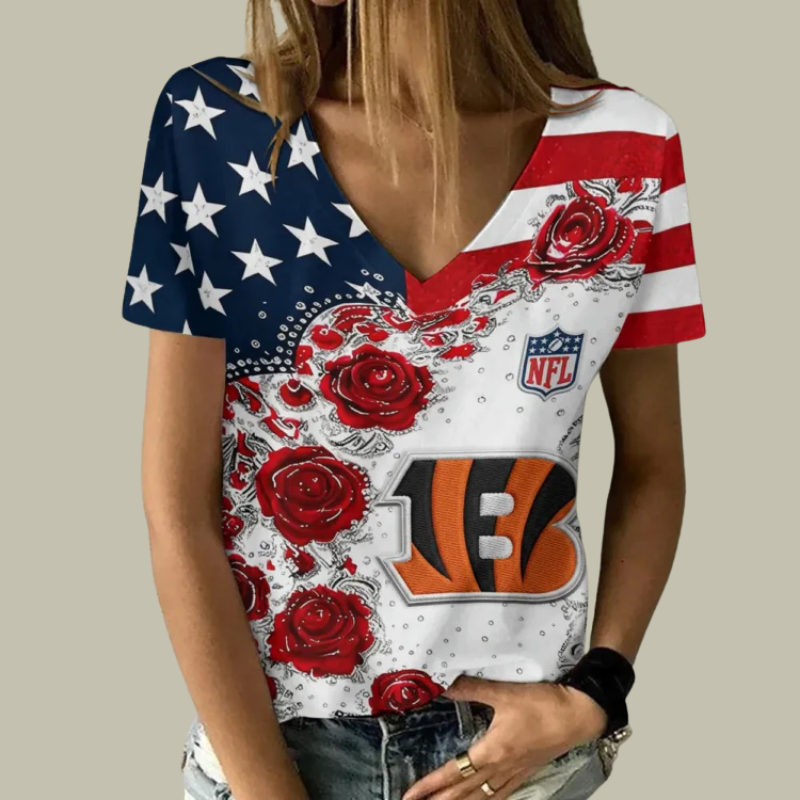 [SPECIAL OFFER] NEW CUSTOMIZED NFL16 CCB CINCINNATI BENGALS V-NECK FEMALE SHIRT