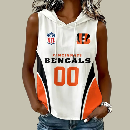 [SPECIAL OFFER] NEW CUSTOMIZED NFL16 CCB CINCINNATI BENGALS WOMEN'S SLEEVELESS HOODED POCKET TANK TOP