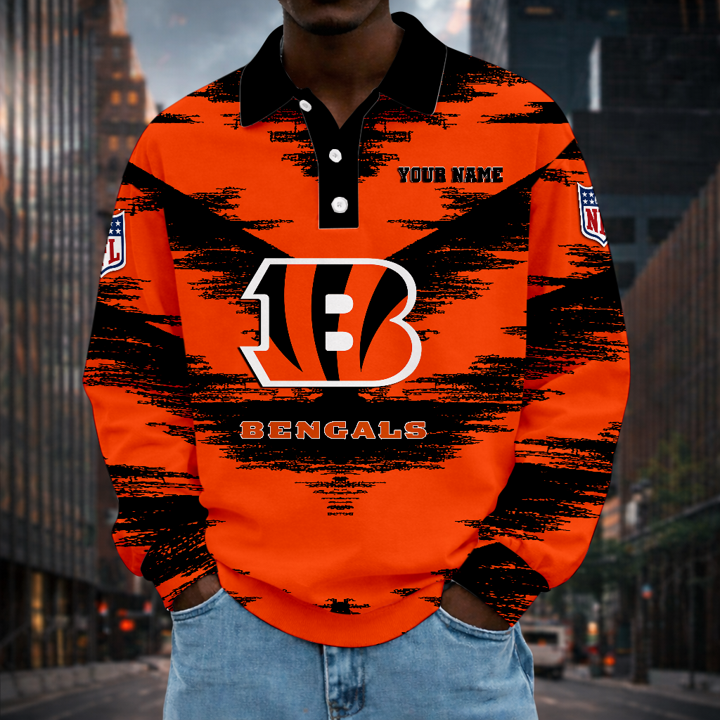 LIMITED EDITION - NEW CUSTOMIZED NFL16 CCB CINCINNATI BENGALS MEN LONG SLEEVE POLO