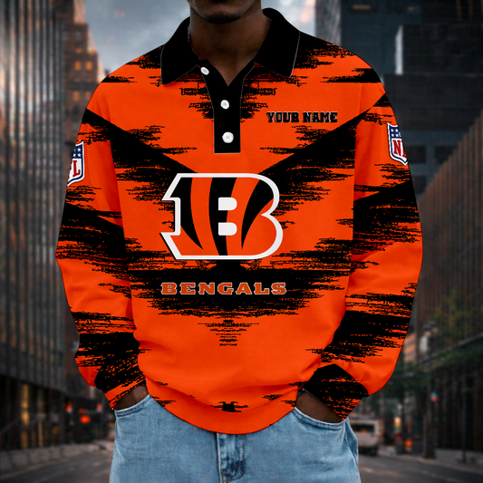LIMITED EDITION - NEW CUSTOMIZED NFL16 CCB CINCINNATI BENGALS MEN LONG SLEEVE POLO