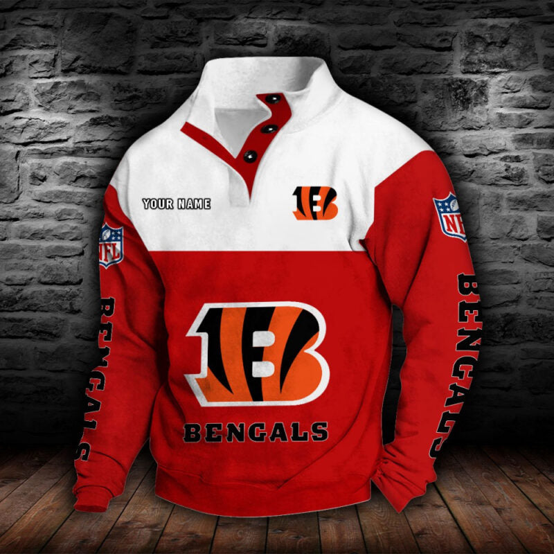 LIMITED EDITION - NEW CUSTOMIZED NFL16 CCB CINCINNATI BENGALS QUARTER-BUTTON STAND-COLLAR SWEATSHIRT
