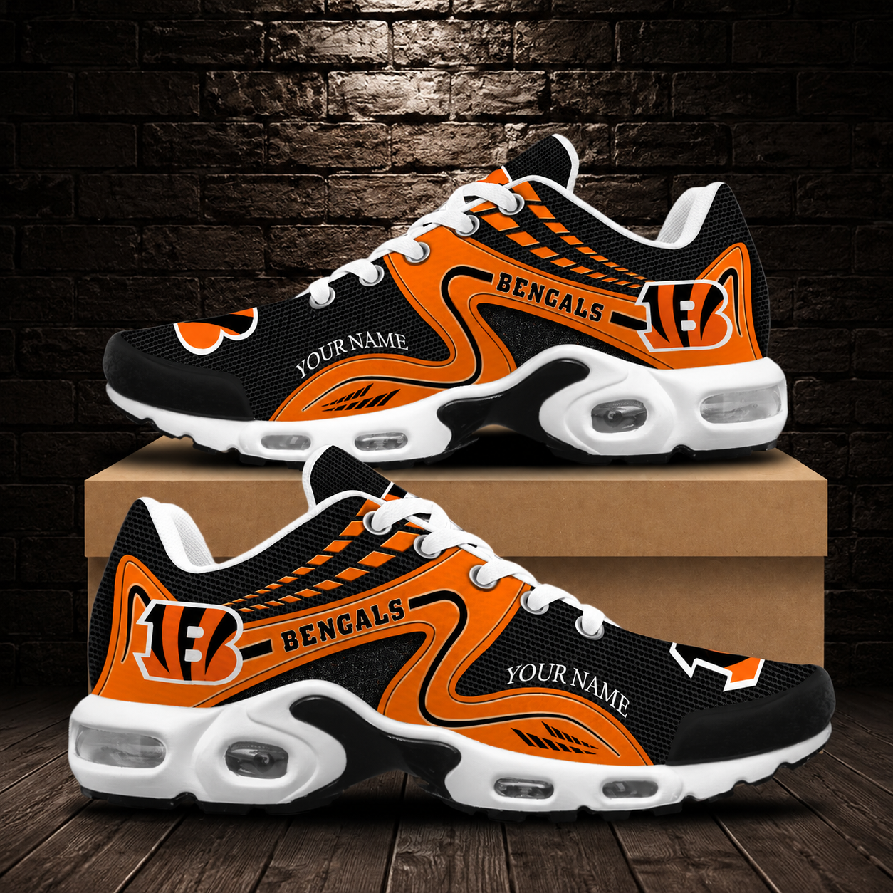LIMITED EDITION - NEW CUSTOMIZED NFL16 CCB CINCINNATI BENGALS AIR MAX PLUS SNEAKERS