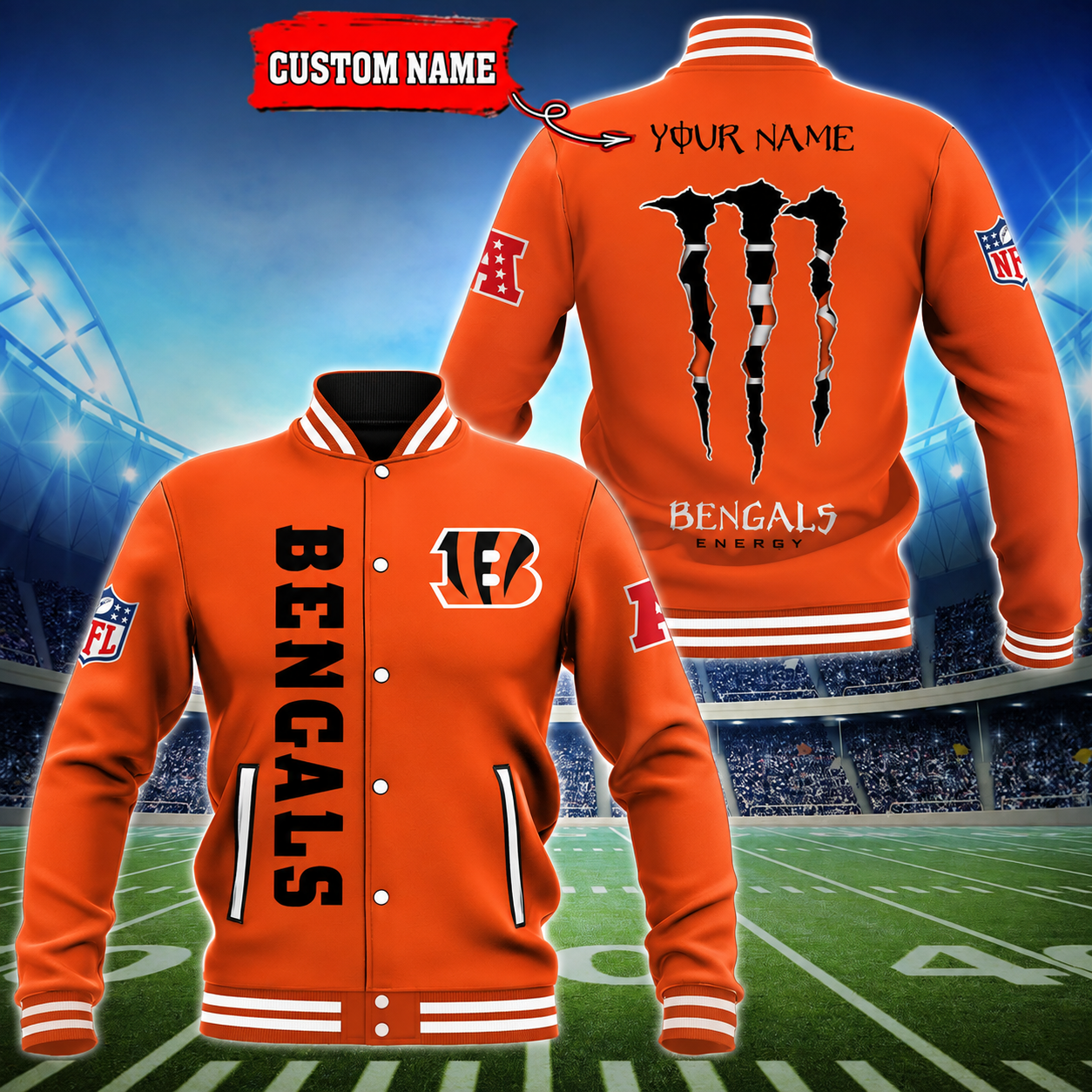 LIMITED EDITION - NEW CUSTOMIZED NFL16 CCB CINCINNATI BENGALS SATIN VARSITY & BASEBALL JACKET