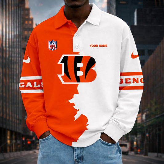 LIMITED EDITION - NEW CUSTOMIZED NFL16 CCB CC BENGALS MEN LONG SLEEVE POLO