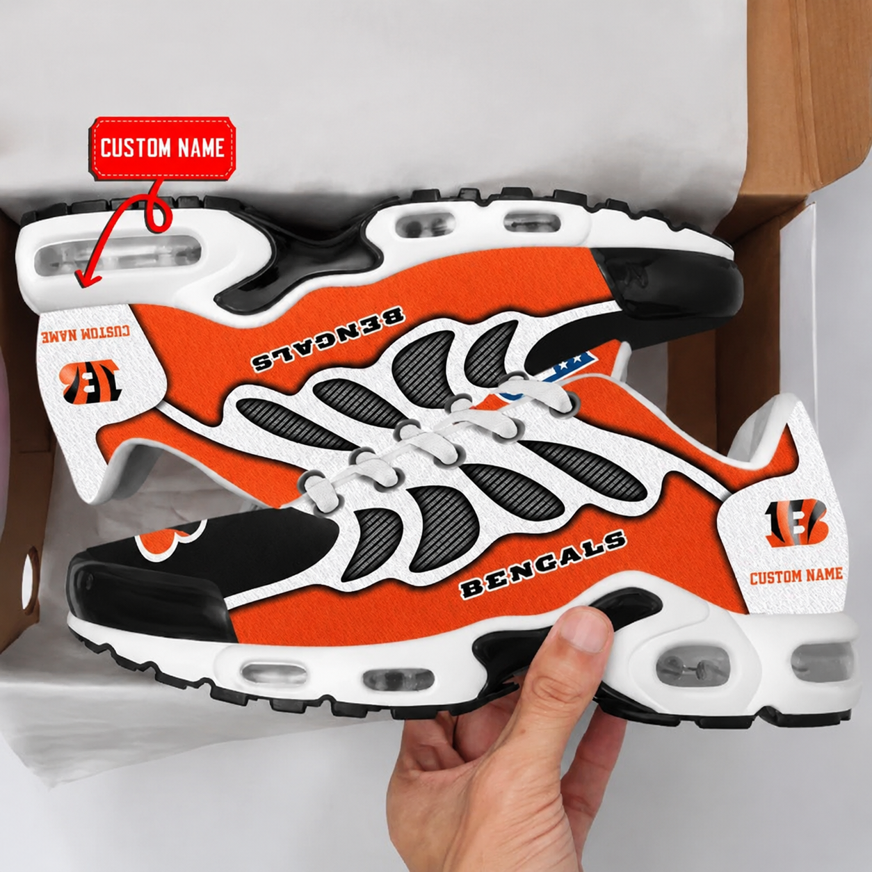 LIMITED EDITION - NEW CUSTOMIZED NFL16 CCB CINCINNATI BENGALS AIR MAX PLUS SNEAKERS