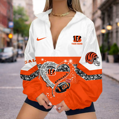 LIMITED EDITION - NEW CUSTOMIZED NFL16 CCB CINCINNATI BENGALS V-NECK ZIPPER SWEATSHIRT JACKET
