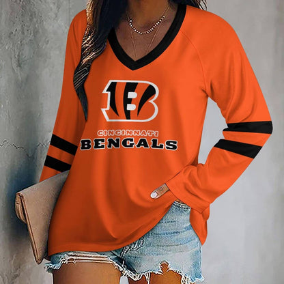 LIMITED EDITION - NEW CUSTOMIZED NFL16 CCB CINCINNATI BENGALS WOMEN'S V-NECK LONG SLEEVED SHIRT