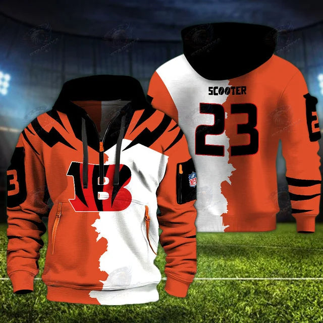 [SPECIAL OFFER] NEW CUSTOMIZED NFL16 CCB CINCINNATI BENGALS QUARTER ZIP HOODIE