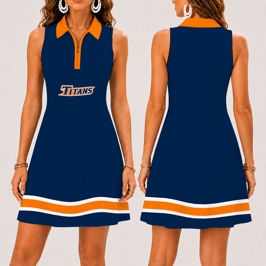 [FAN FAVORITE] NEW CUSTOMIZED NCAA CWS16 CFT CAL STATE FULLERTON TITANS WOMEN'S ZIP SLEEVELESS POLO DRESS