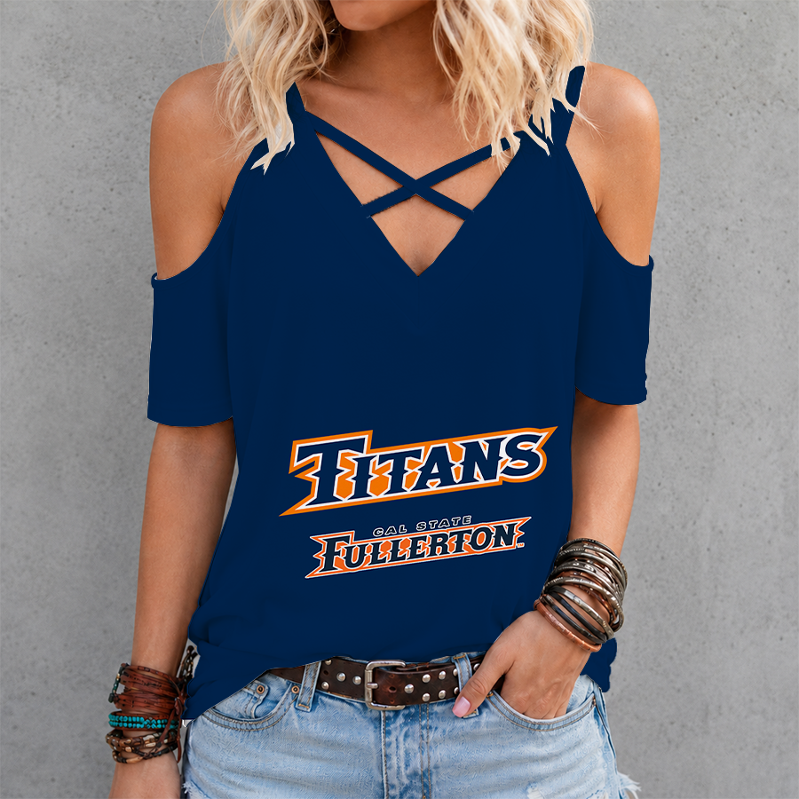 [FAN FAVORITE] NEW CUSTOMIZED NCAA CWS16 CFT CAL STATE FULLERTON TITANS CRISS CROSS V-NECK TOP