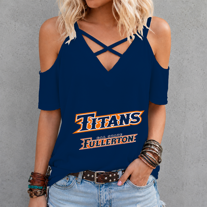 [FAN FAVORITE] NEW CUSTOMIZED NCAA CWS16 CFT CAL STATE FULLERTON TITANS CRISS CROSS V-NECK TOP