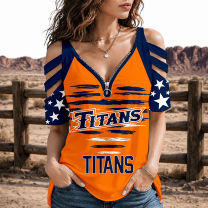 [FAN FAVORITE] NEW CUSTOMIZED NCAA CWS16 CFT CAL STATE FULLERTON TITANS STRAPPY COLD-SHOULDER TOP