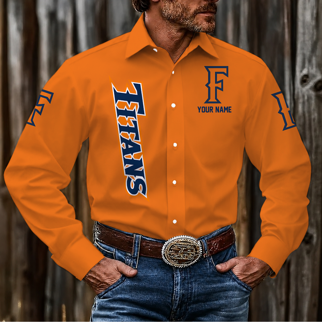 LIMITED EDITION - NEW CUSTOMIZED NCAA CWS16 CFT CAL STATE FULLERTON TITANS MEN'S LONG SLEEVE BUTTON-UP SHIRT