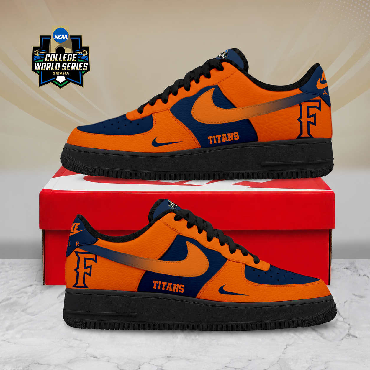 SPECIAL EDITION - NEW CUSTOMIZED NCAA CWS16 CFT CAL STATE FULLERTON TITANS AF1 SHOES