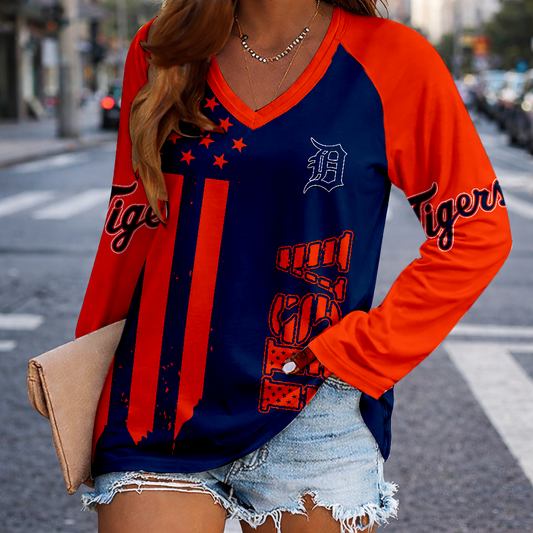 LIMITED EDITION - NEW CUSTOMIZED MLB16 DTS DETROIT TIGERS WOMEN'S V-NECK LONG SLEEVED SHIRT