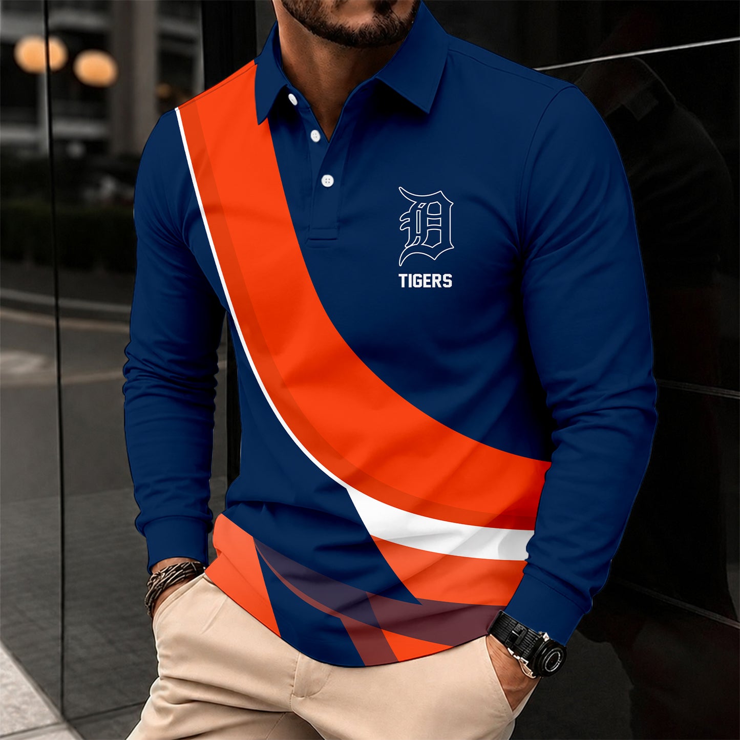 [FLASH SALE] NEW CUSTOMIZED MLB16 DTS DETROIT TIGERS MEN'S LONG SLEEVE POLO