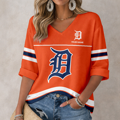 LIMITED EDITION - NEW CUSTOMIZED MLB16 DTS DETROIT TIGERS WOMEN'S HEART V-NECK LONG SLEEVE SHIRT