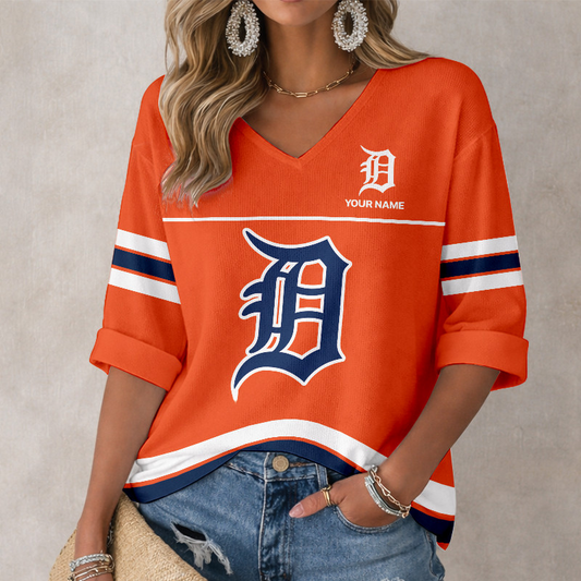 LIMITED EDITION - NEW CUSTOMIZED MLB16 DTS DETROIT TIGERS WOMEN'S HEART V-NECK LONG SLEEVE SHIRT