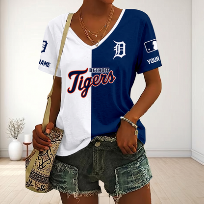 SPECIAL EDITION - NEW CUSTOMIZED MLB16 DTS DETROIT TIGERS V-NECK FEMALE SHIRT