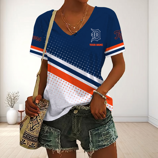 LIMITED EDITION - NEW CUSTOMIZED MLB16 DTS DETROIT TIGERS V-NECK FEMALE SHIRT