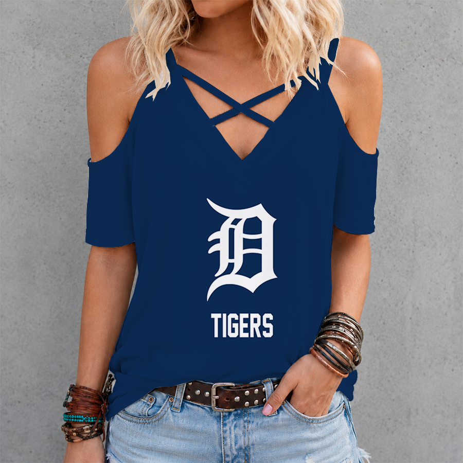 LIMITED EDITION - NEW CUSTOMIZED MLB16 DTS DETROIT TIGERS CRISS CROSS V-NECK TOP