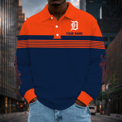 SPECIAL EDITION - NEW CUSTOMIZED MLB16 DTS DETROIT TIGERS MEN'S LONG SLEEVE POLO