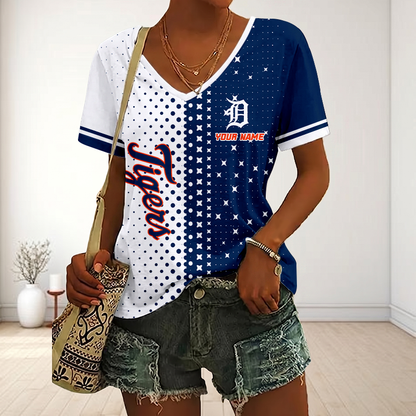 LIMITED EDITION - NEW CUSTOMIZED MLB16 DTS DETROIT TIGERS V-NECK FEMALE SHIRT