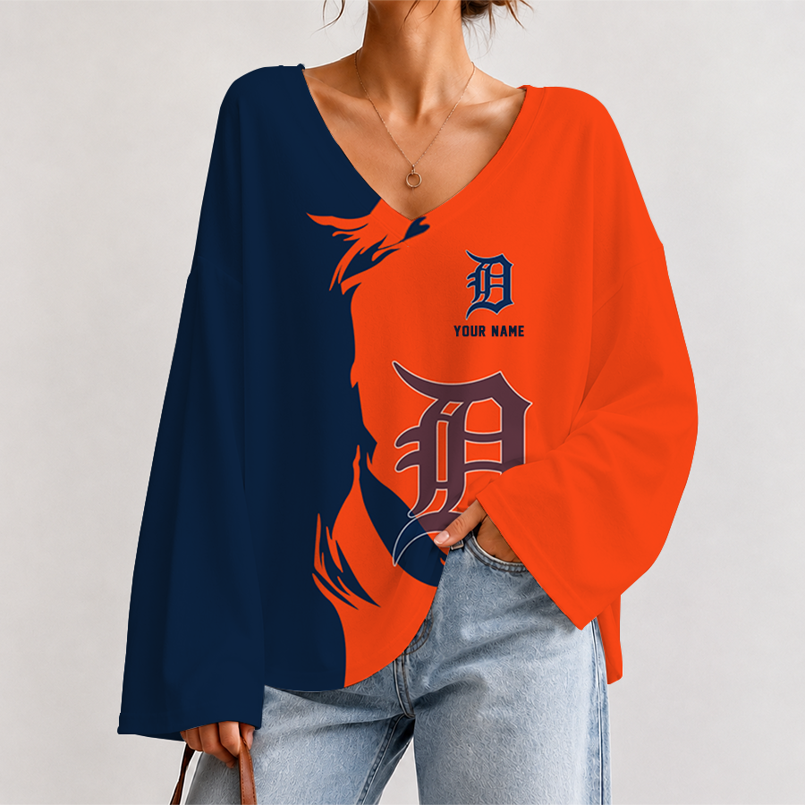 [FLASH SALE] NEW CUSTOMIZED MLB16 DTS DETROIT TIGERS V-NECK LONG SLEEVED CROP TOP