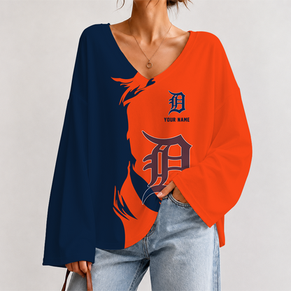 [FLASH SALE] NEW CUSTOMIZED MLB16 DTS DETROIT TIGERS V-NECK LONG SLEEVED CROP TOP