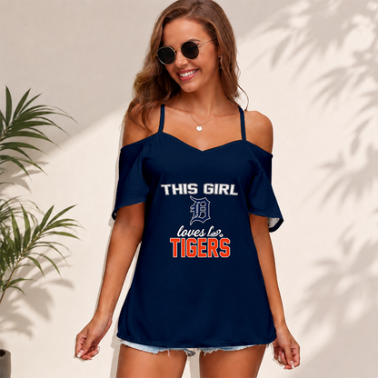 [FLASH SALE] NEW CUSTOMIZED MLB16 DTS DETROIT TIGERS WOMEN'S STRAPPY OFF-SHOULDER TOP