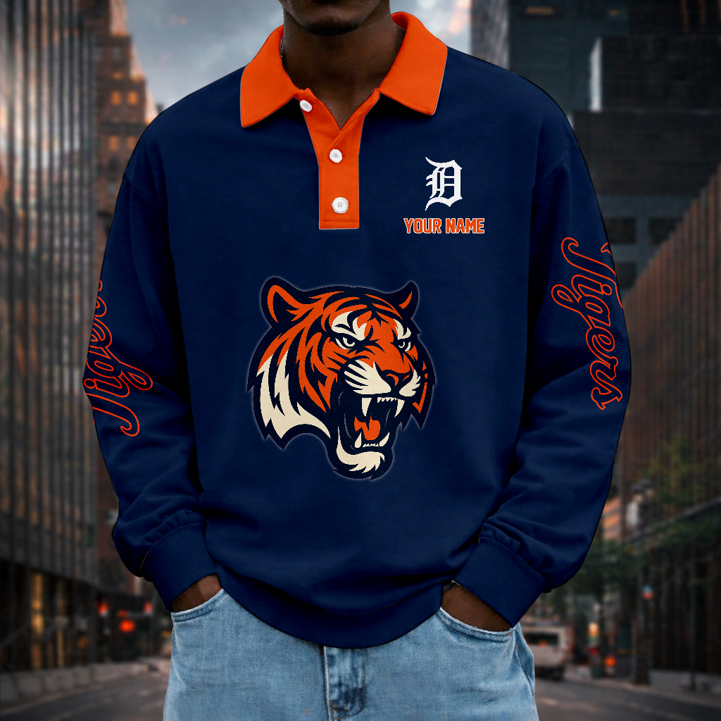 LIMITED EDITION - NEW CUSTOMIZED MLB16 DTS DETROIT TIGERS MEN LONG SLEEVE POLO
