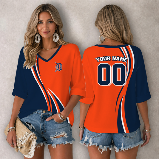 LIMITED EDITION - NEW CUSTOMIZED MLB16 DTS DETROIT TIGERS WOMEN'S HEART V-NECK LONG SLEEVE SHIRT