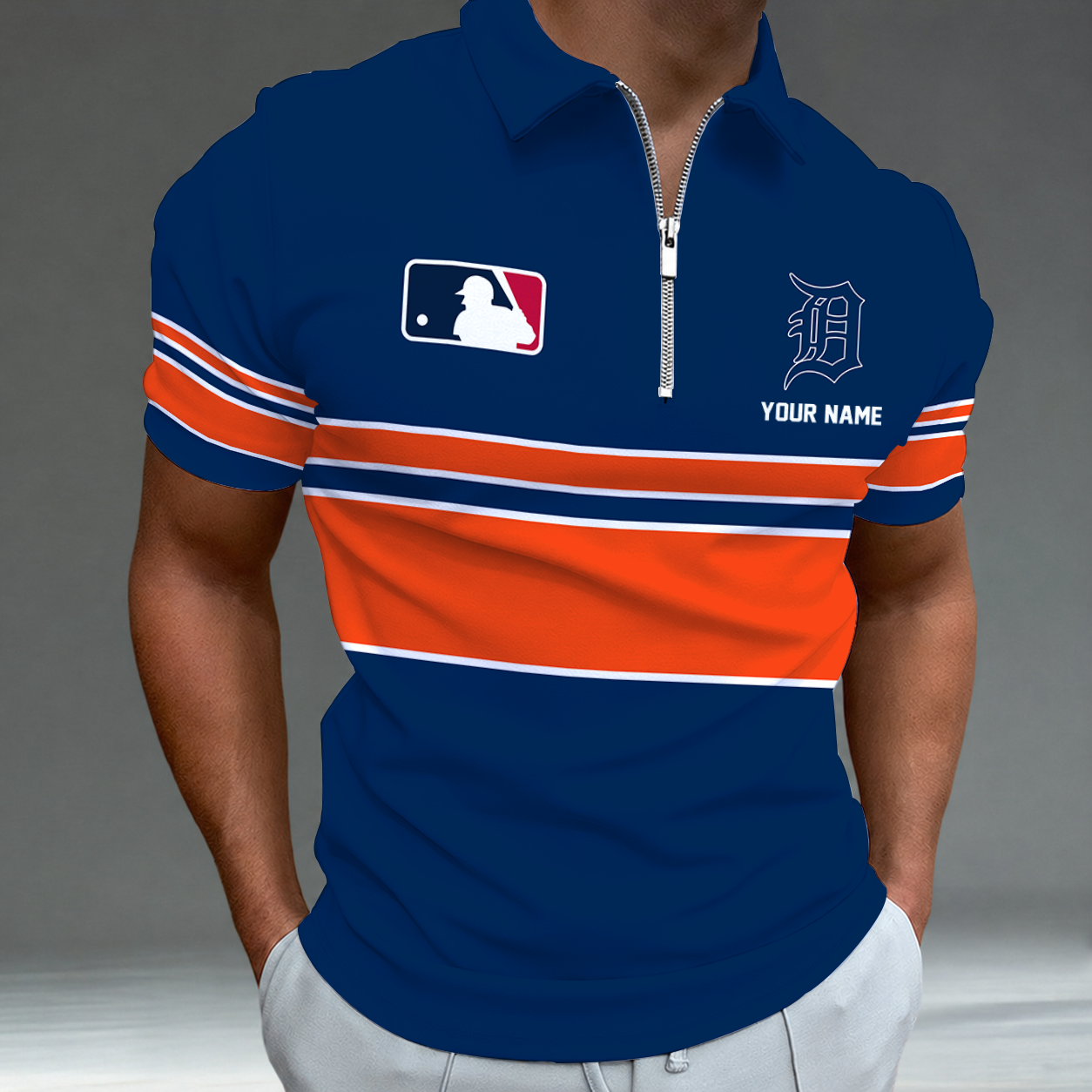 [FLASH SALE] NEW CUSTOMIZED MLB16 DTS DETROIT TIGERS ZIP POLO SHIRT