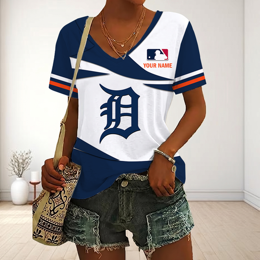 LIMITED EDITION - NEW CUSTOMIZED MLB16 DTS DETROIT TIGERS V-NECK FEMALE SHIRT
