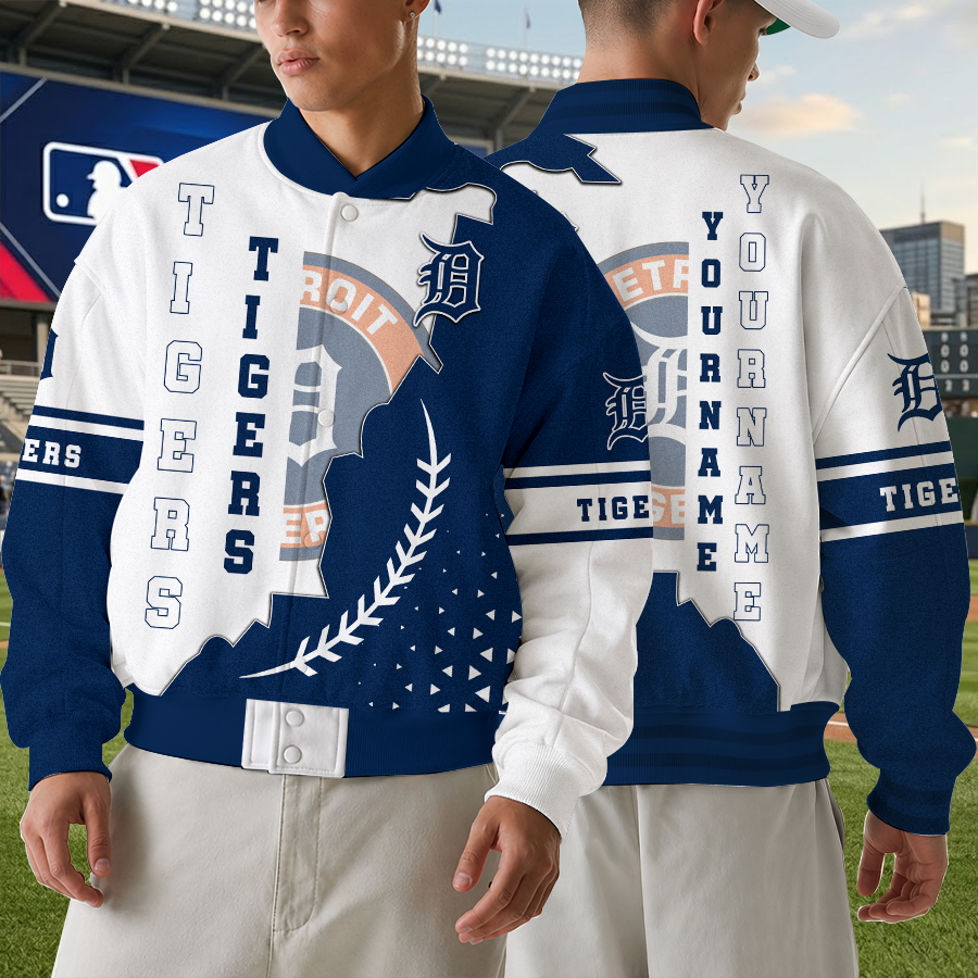LIMITED EDITION - NEW CUSTOMIZED MLB16 DTS DETROIT TIGERS SATIN VARSITY & BASEBALL JACKET