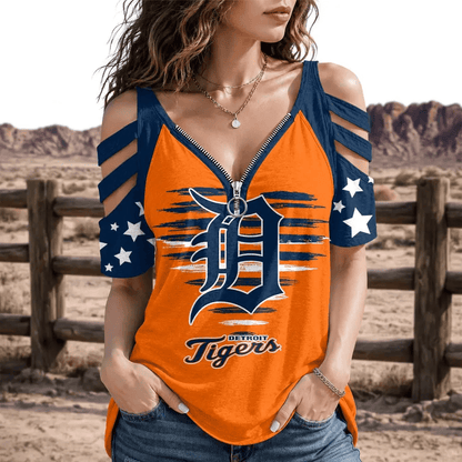 [FLASH SALE] NEW CUSTOMIZED MLB16 DTS DETROIT TIGERS STRAPPY COLD-SHOULDER TOP