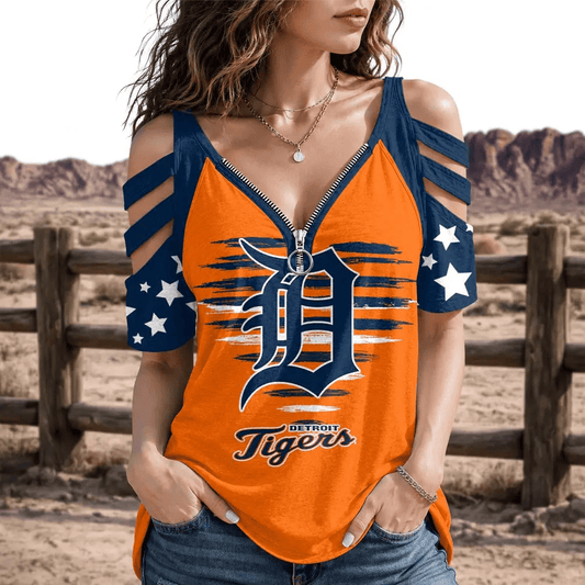[FLASH SALE] NEW CUSTOMIZED MLB16 DTS DETROIT TIGERS STRAPPY COLD-SHOULDER TOP