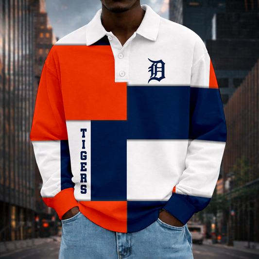 LIMITED EDITION - NEW CUSTOMIZED MLB16 DTS DETROIT TIGERS MEN LONG SLEEVE POLO