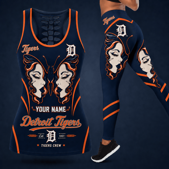 [FLASH SALE] NEW CUSTOMIZED MLB16 DTS DETROIT TIGERS HOLLOW TANK TOP & LEGGINGS SET