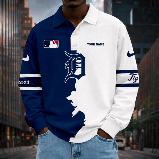 LIMITED EDITION - NEW CUSTOMIZED MLB16 DTS DETROIT TIGERS MEN LONG SLEEVE POLO