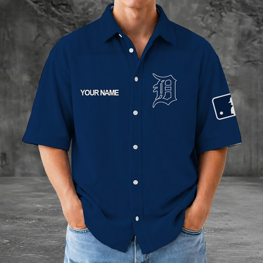 [FLASH SALE] NEW CUSTOMIZED MLB16 DTS DETROIT TIGERS SEERSUCKER BUTTON SHIRT