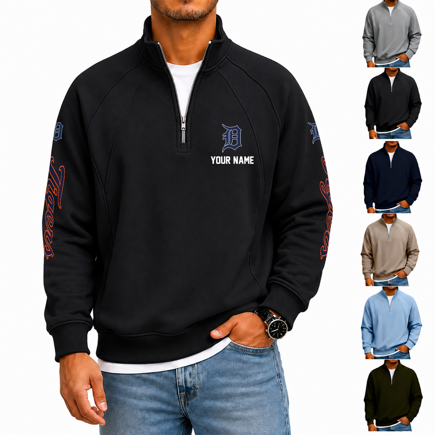 [FLASH SALE] NEW CUSTOMIZED MLB16 DTS DETROIT TIGERS MEN'S QUARTER ZIP PULLOVER