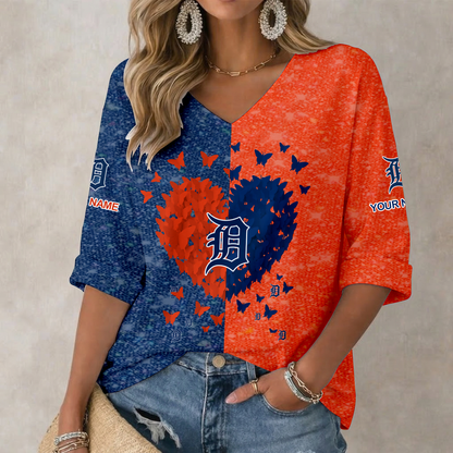 LIMITED EDITION - NEW CUSTOMIZED MLB16 DTS DETROIT TIGERS WOMEN'S HEART V-NECK LONG SLEEVE SHIRT