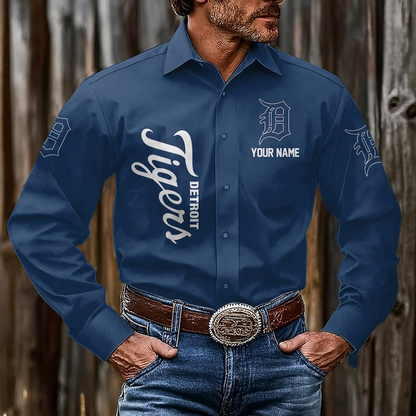 LIMITED EDITION - NEW CUSTOMIZED MLB16 DTS DETROIT TIGERS MEN'S LONG SLEEVE BUTTON-UP SHIRT