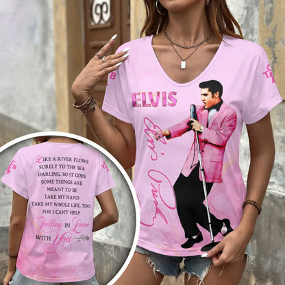 [FAN FAVORITE] NEW CUSTOMIZED ELVIS PRESLEY V-NECK FEMALE SHIRT