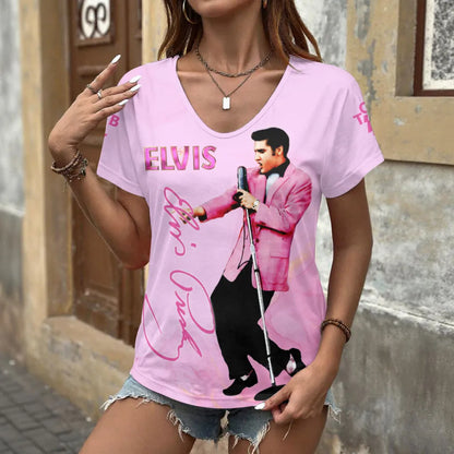 [FAN FAVORITE] NEW CUSTOMIZED ELVIS PRESLEY V-NECK FEMALE SHIRT